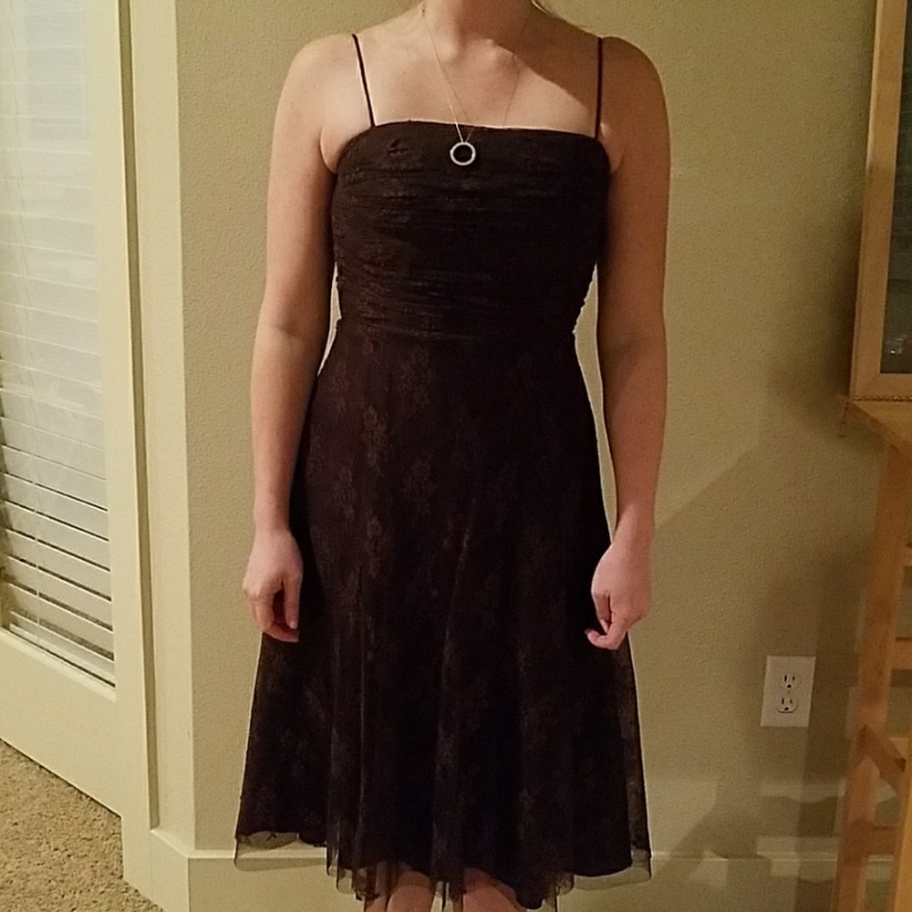 Eliza J chocolate brown floral lace cocktail dress